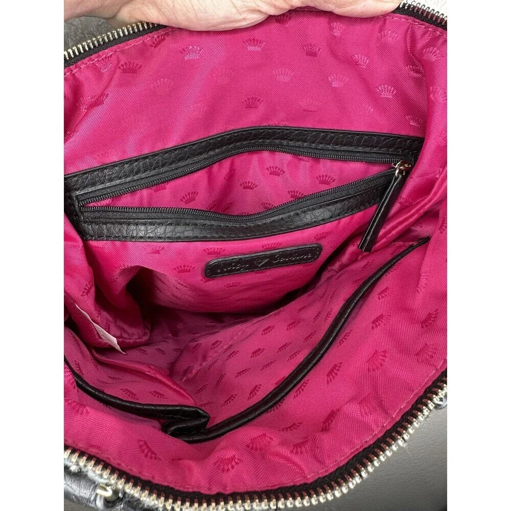 Juicy Couture Satchel Bag Womens Medium Multicolor Tweed Sequin Top Handle Lips